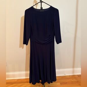 Versatile Long Sleeve Navy Midi Dress